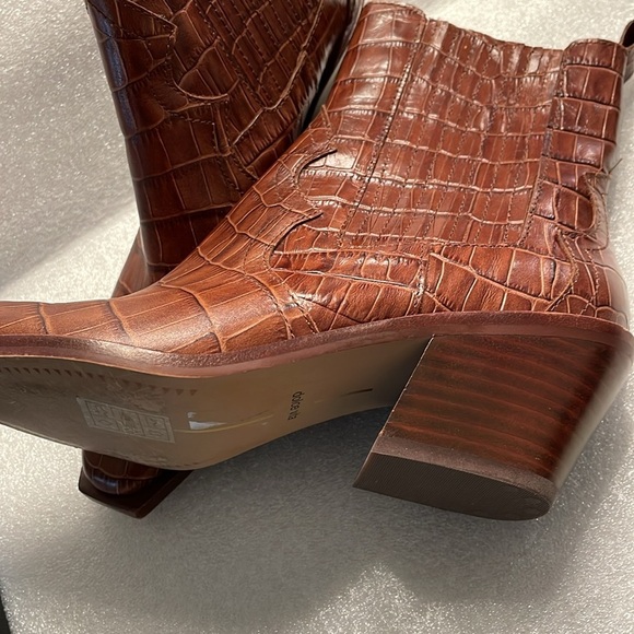 Dolce Vita Ankle Boots Size 6 Brown Embossed BlockHeel SquareToe Western Cowgirl - Picture 8 of 12